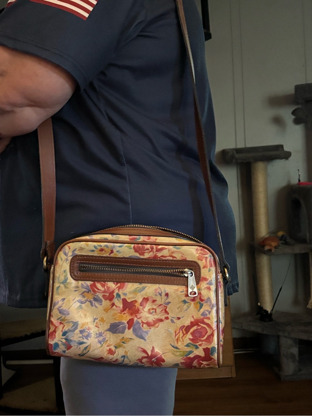 Patricia Nash Floral Crossbody Bag in Tan and Brown